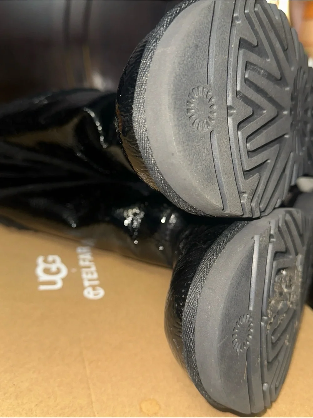 UGG/Telfar Black Patent Leather Boots